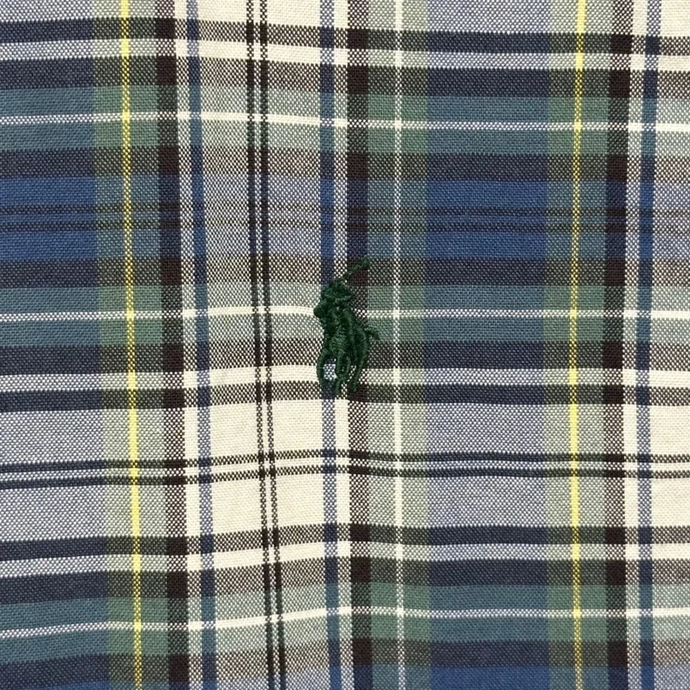Ralph Lauren Boys XL 18-20 Blue Green Plaid Long Sleeve Button Down Shirt Pony
